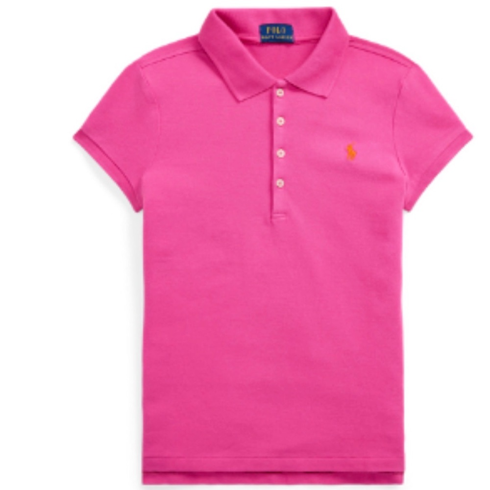 Polo Ralph Lauren Girls XL 16 Stretch Pique Mesh Polo Shirt Pink Preppy New